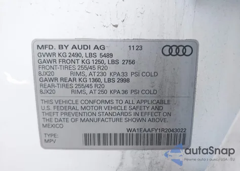 2024 Audi Q5 Premium Plus 45 Tfsi S Line Quattro from USA, damaged, VIN WA1EAAFY1R2043022